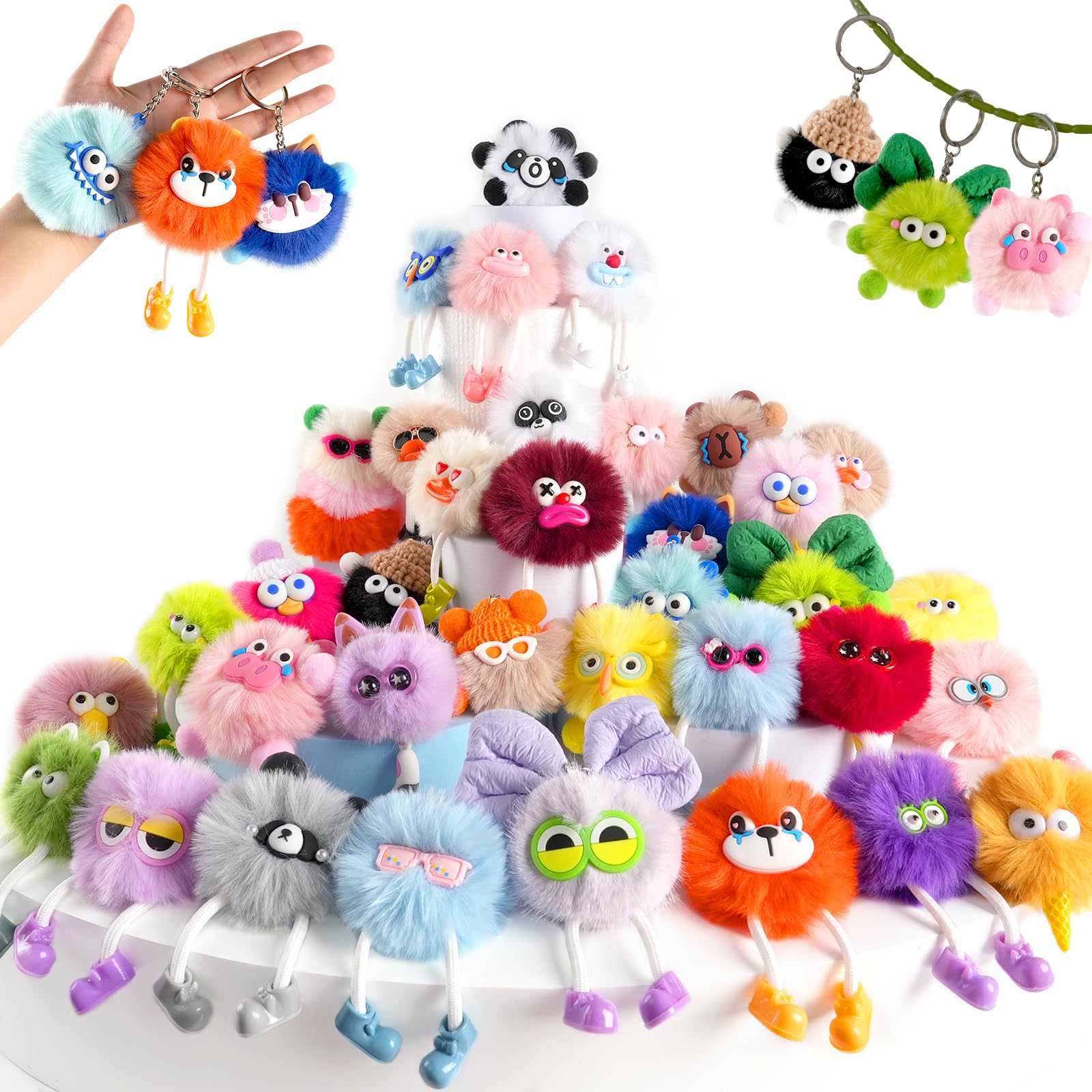 Amazon.com: Plush Keychain Bulk for Kids fluffy Pom Pom animals